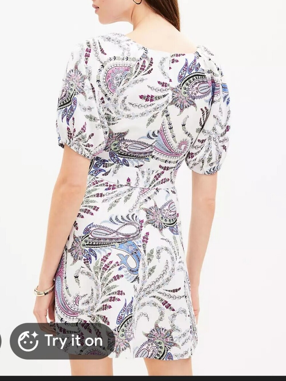 LOFT White Paisley Tie-Waist Linen Blend Mini Dress Size 2{Bx19} - Picture 4 of 15
